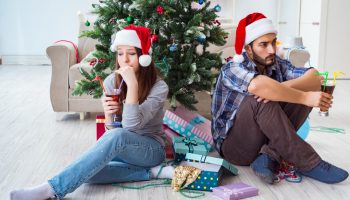Young pair in conflict situation during christmas night